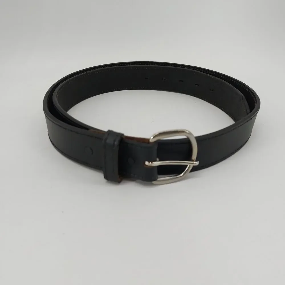 Men's Black Genuine Leather Belt Size 42 Single Prong Buckle